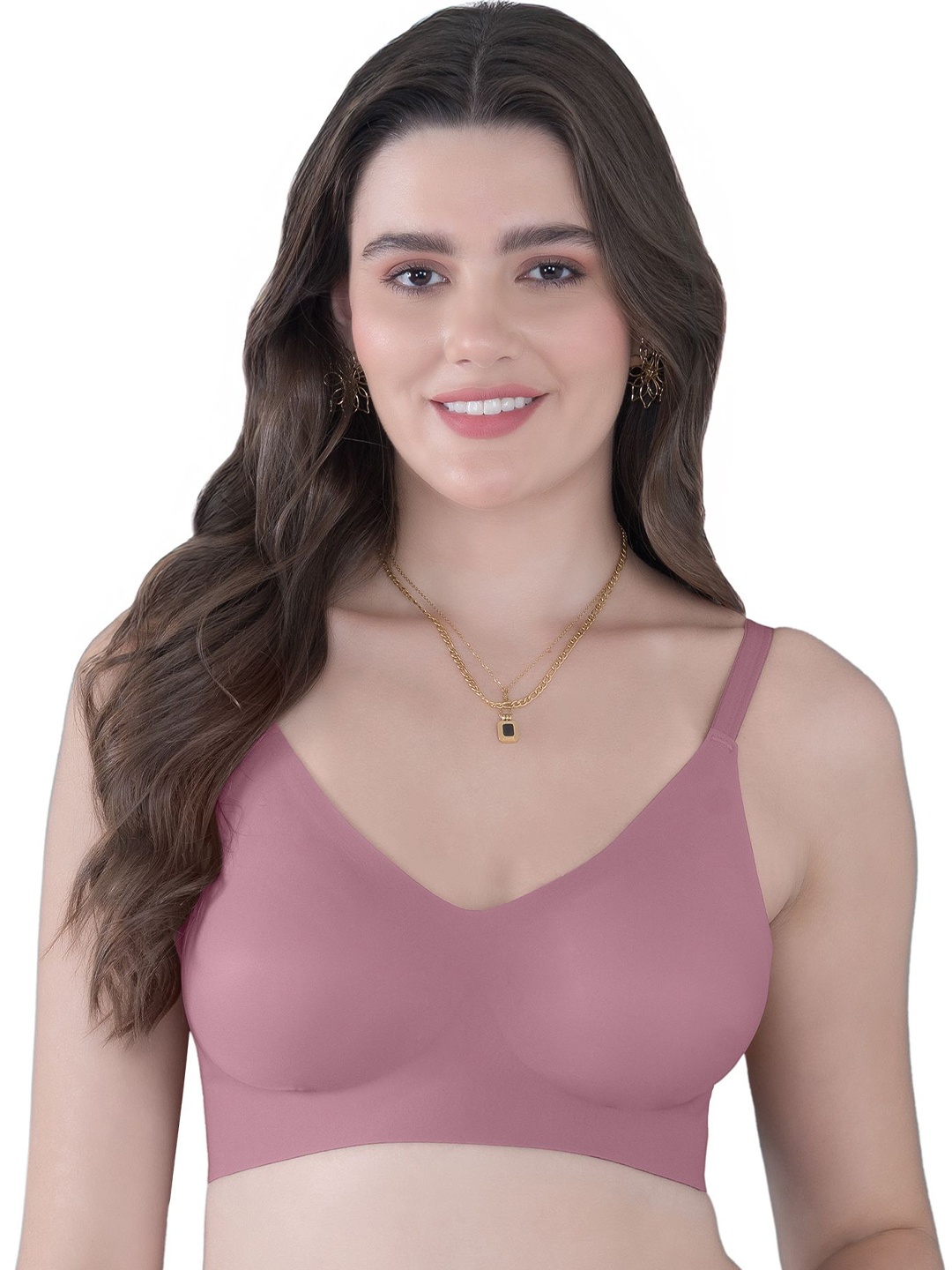 

Tweens Lightly Padded Invisibra Elastic-Free Bottom Band Seamless Bonded Bra, Purple