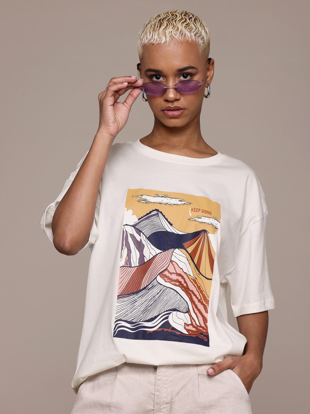 

The Roadster Lifestyle Co. Printed Pure Cotton Oversized T-shirt, White