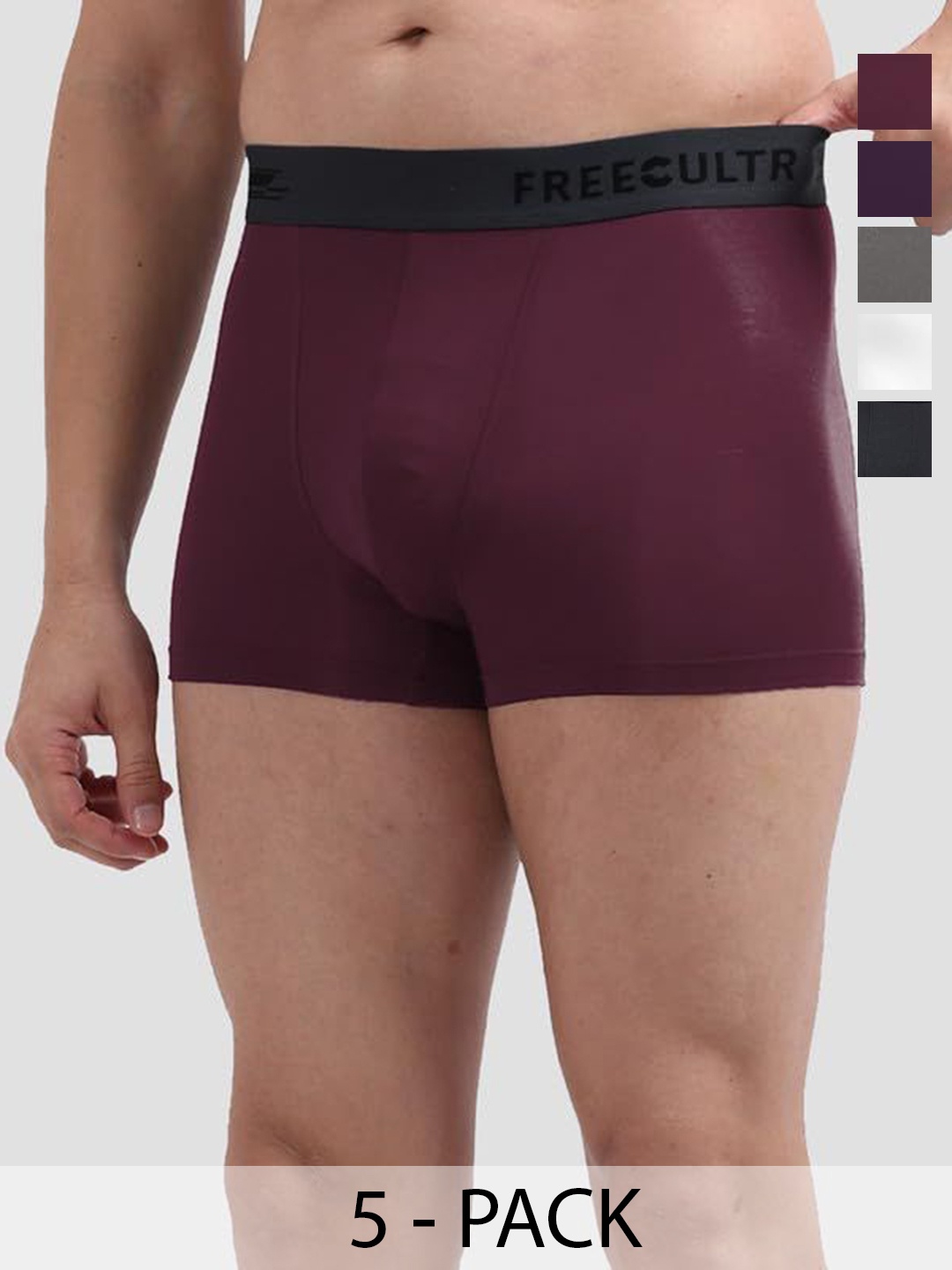 

FREECULTR Pack Of 5 Anti Bacterial Micromodal Trunks FCP-XT-T-SG-SW-TV-AG-CW-S, Purple