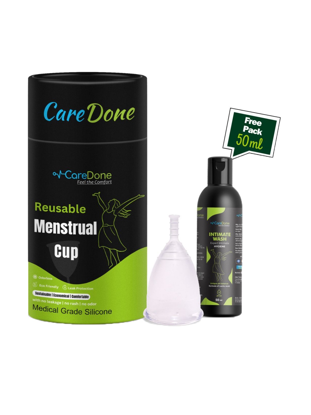 

CareDone Reusable & Leakproof Menstrual Cup With Intimate Wash - 50 ml, White