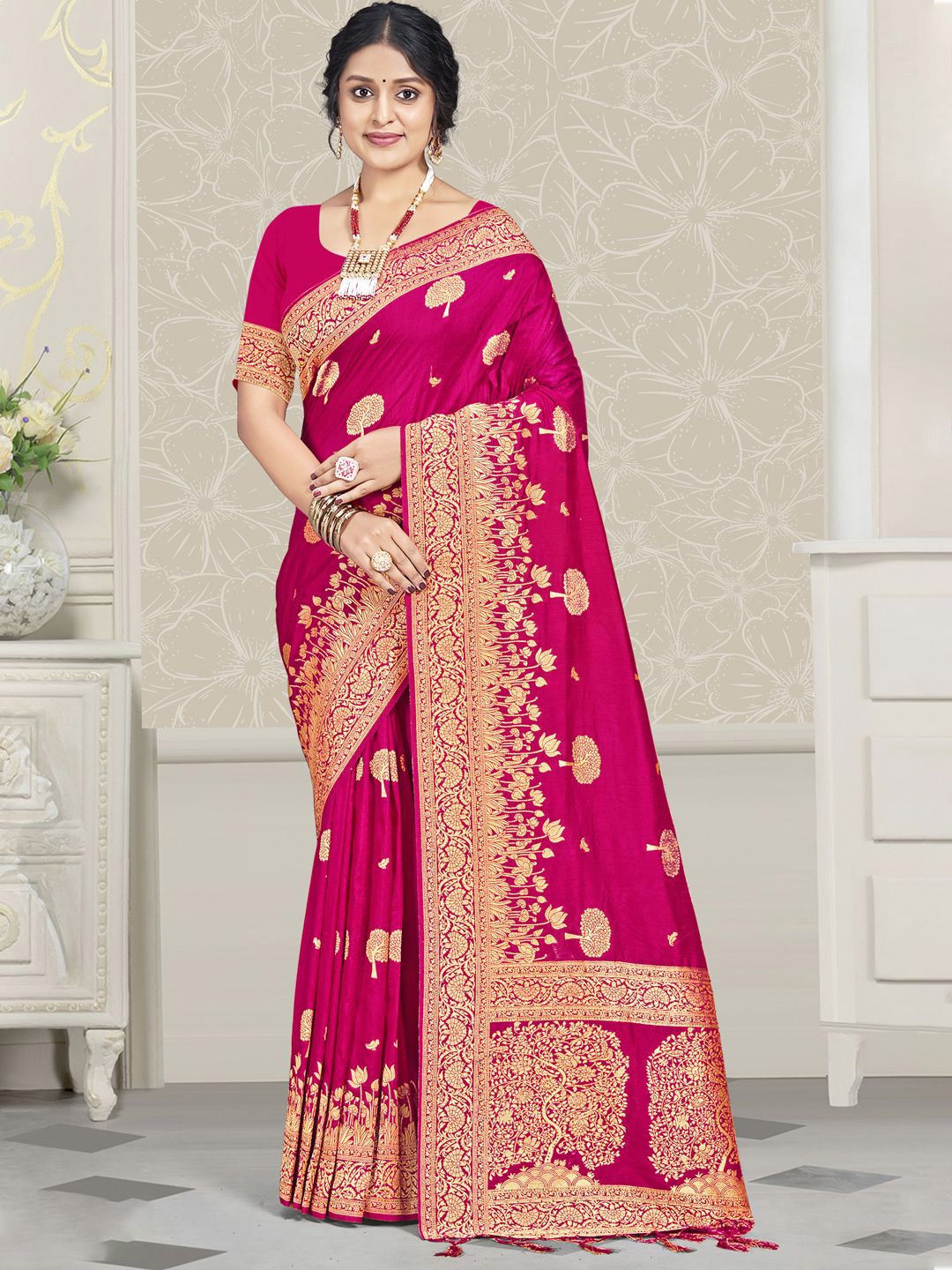 

Ishin Woven Design Zari Silk Blend Saree, Pink