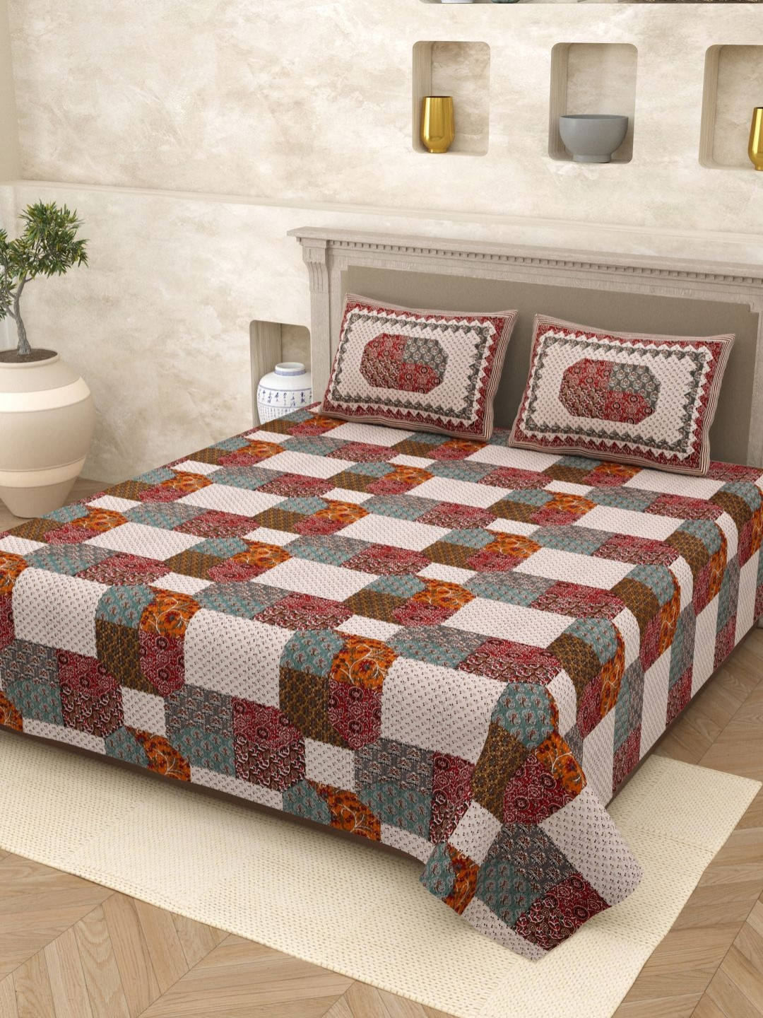 

Homez Sparrow Opulent Brown Geometric Printed Cotton 210TC King Bedsheet Set 2.7 x 2.5m