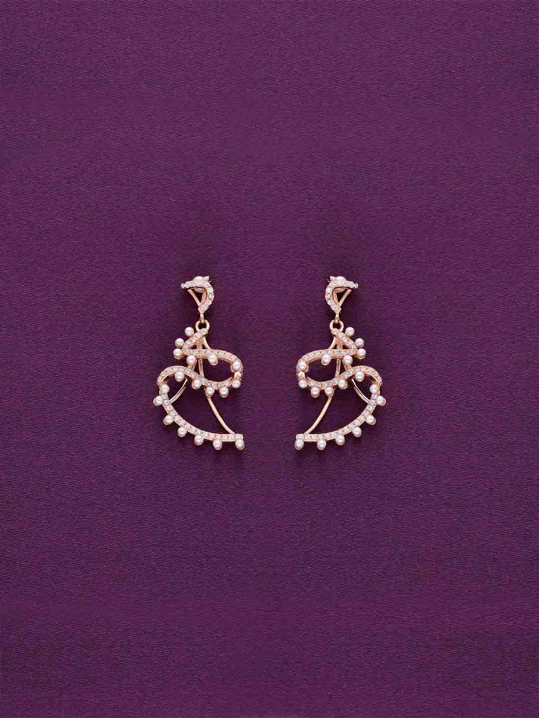 

KAI JEWEL 925 Sterling Silver Rose Gold-Plated CZ Studded Contemporary Drop Earrings