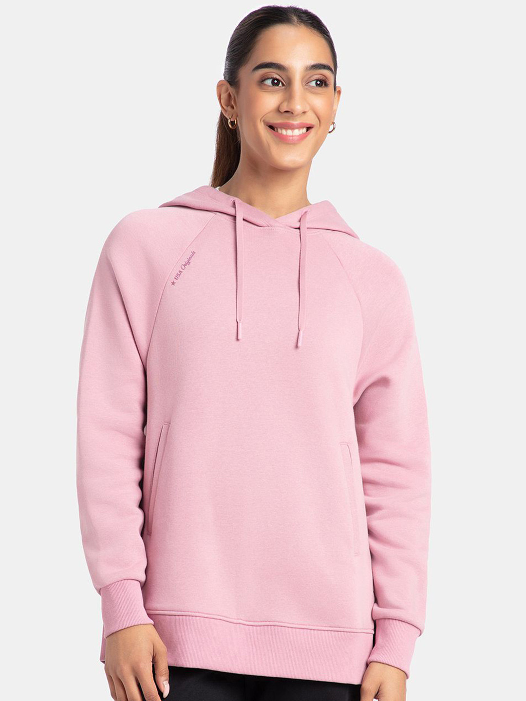 

Jockey Super Combed Cotton Rich Fleece Fabric Drop Shoulder Styled Hoodie Sweatshirt -U107, Pink