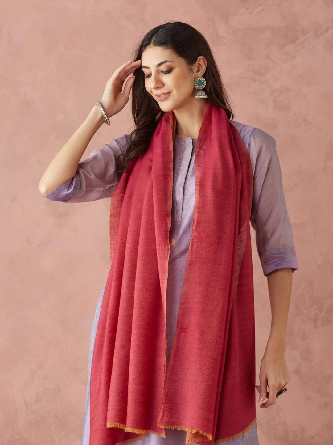 

Fabindia Women Winter Solid Wool Stole, Maroon