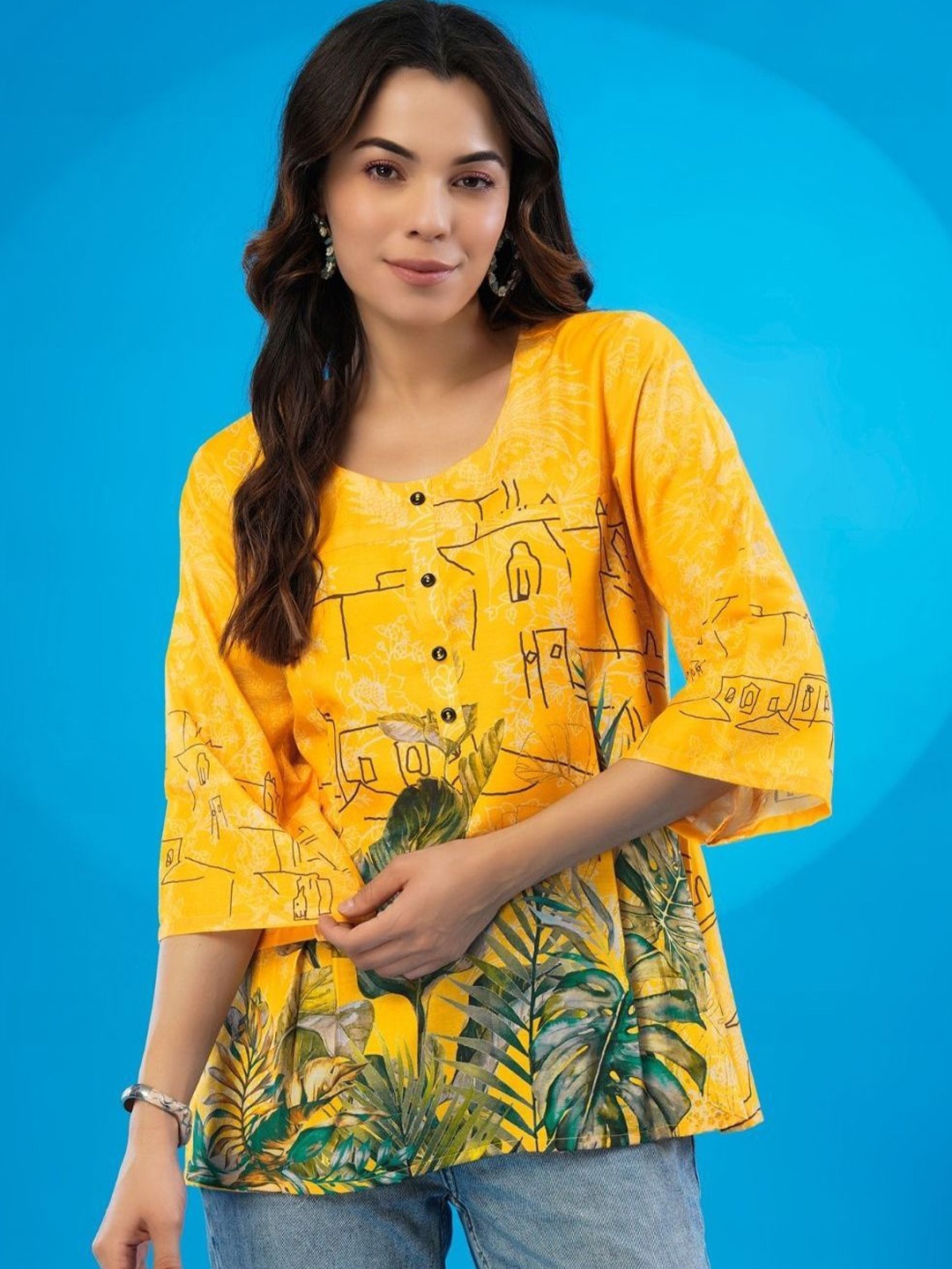 

KALINI Print Ethnic Top, Mustard