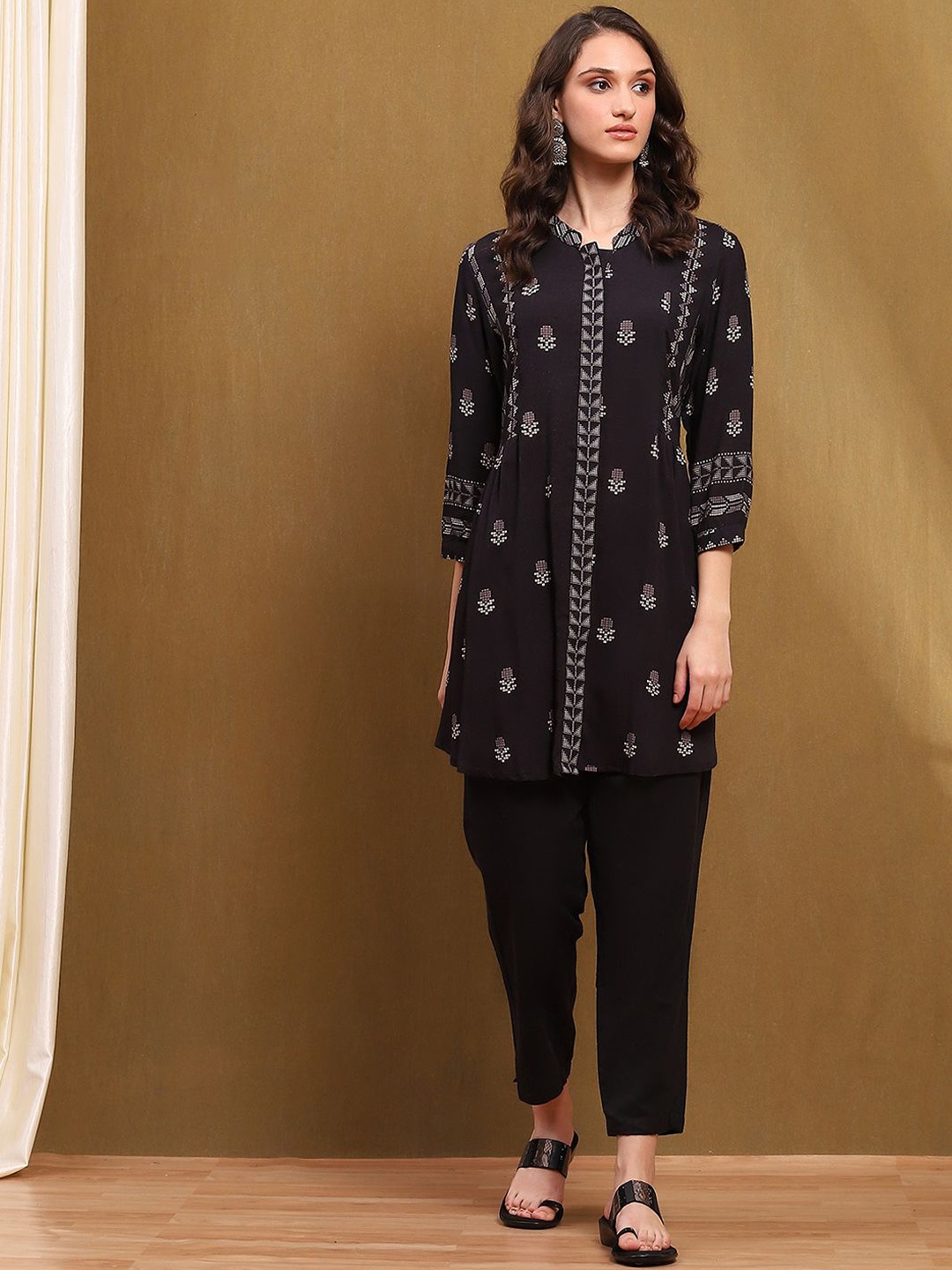 

Biba Embroidered Mandarin Collar Tunic, Black