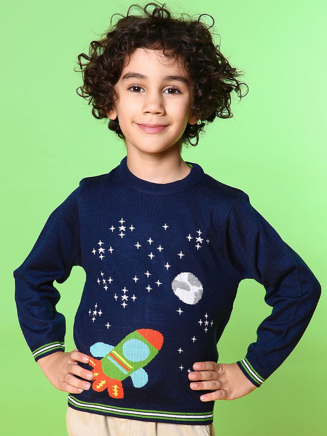 

Nauti Nati Boys Self Design Pullover Sweaters, Navy blue