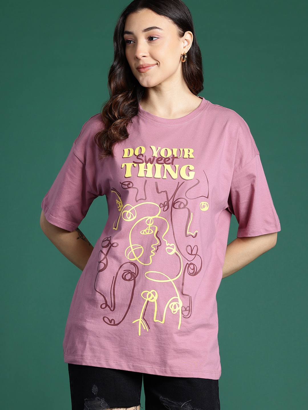 

DressBerry Typography Printed Pure Cotton T-shirt, Mauve