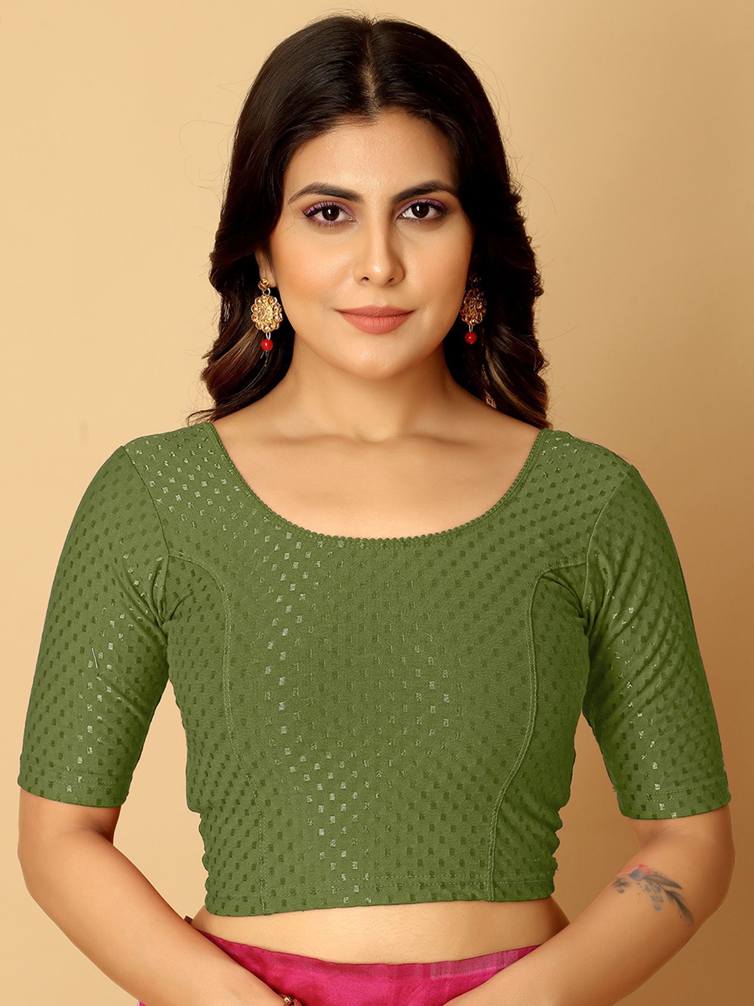 

Jaanvi Woven Design Cotton Saree Blouse, Green