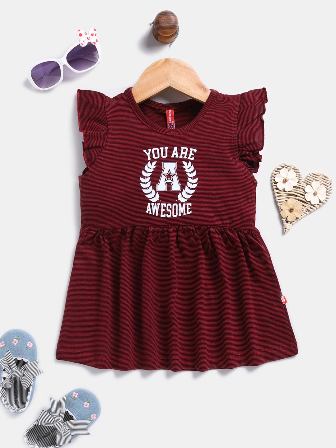 

Here&Now X Game Begins Girls Striped Fit & Flare Dress, Maroon