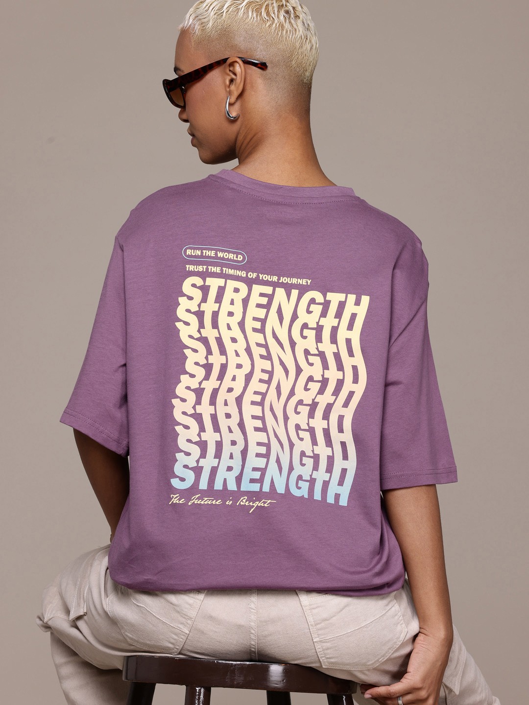 

The Roadster Lifestyle Co. Printed Pure Cotton Oversized T-shirt, Purple