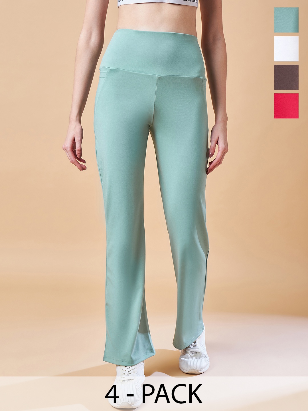 

COLOR CAPITAL Women Pack of 4 Ankle-Length Fly Dry Flared Gym Tights, Sea green