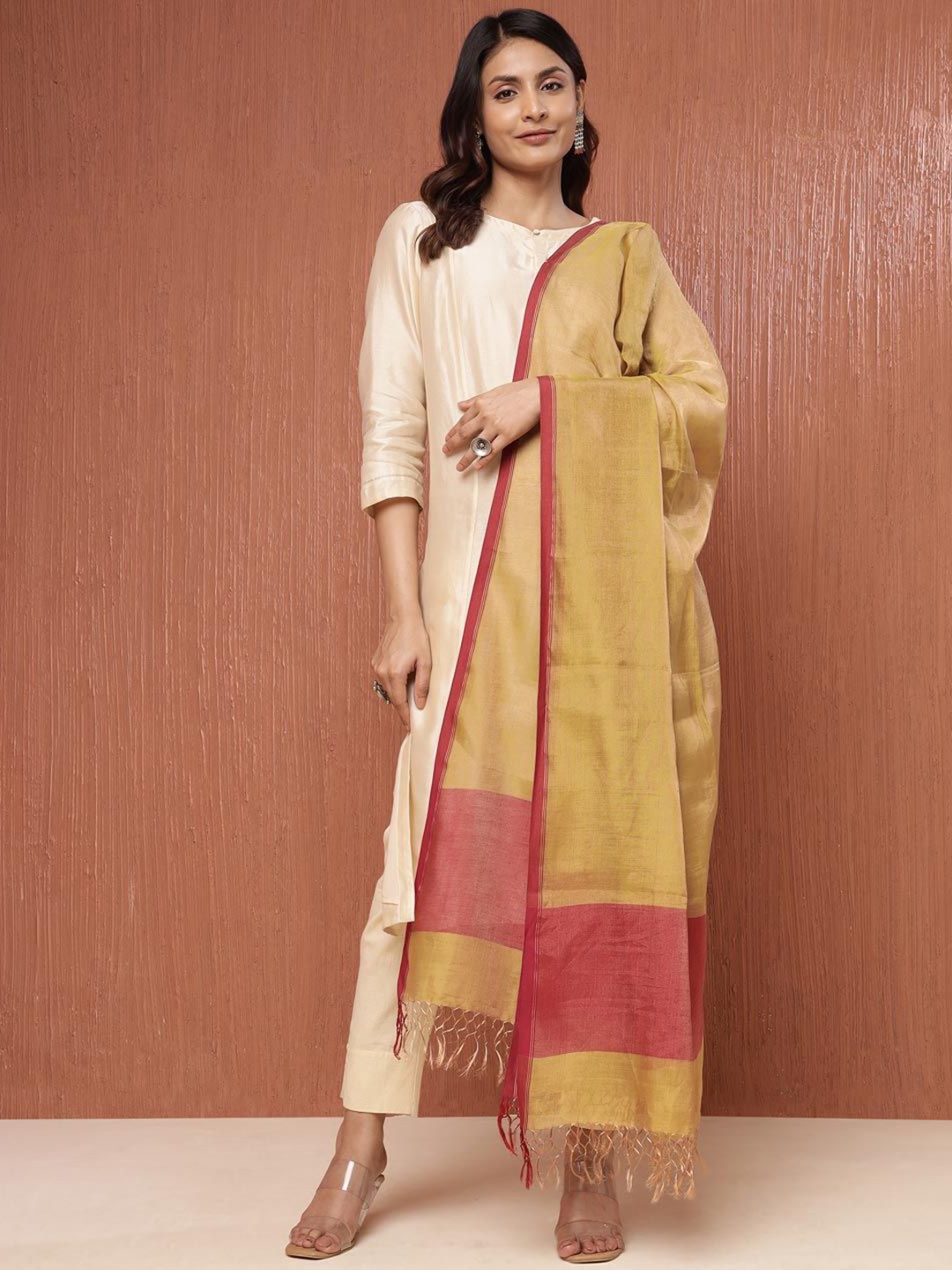 

Fabindia Tasselled Border Dupatta, Yellow