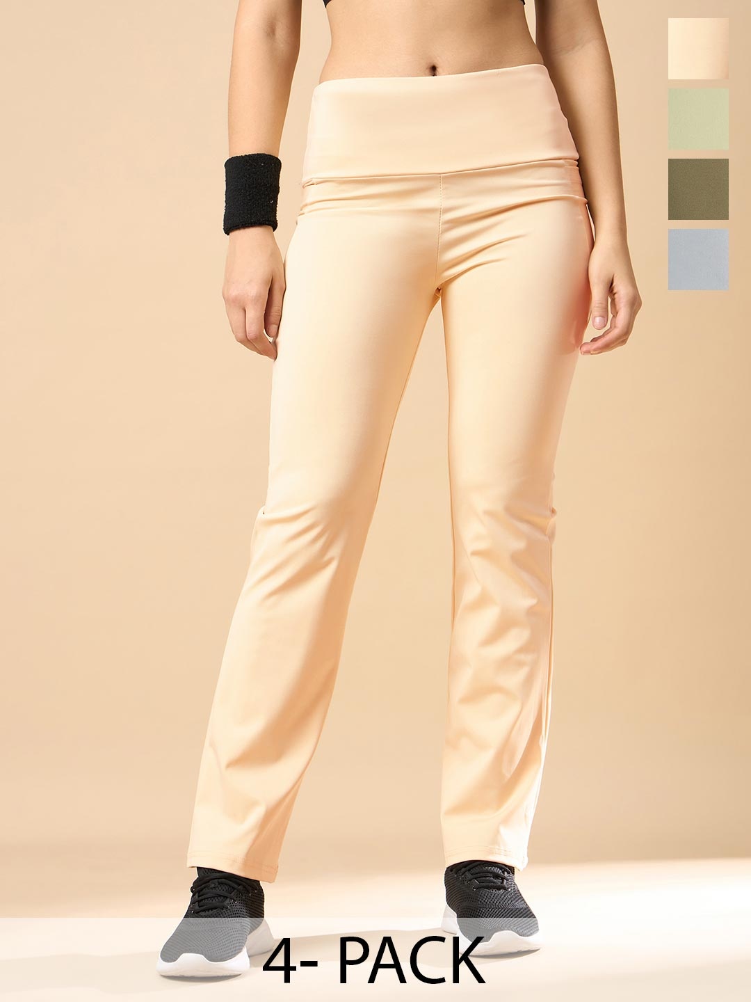 

COLOR CAPITAL Pack of 4 Women Ankle-Length Flared Gym Tights, Cream