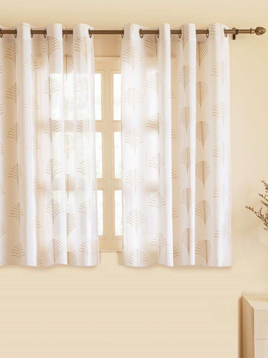 

HOMEMONDE Gold-Toned & White Set of 2 Floral Sheer Window
