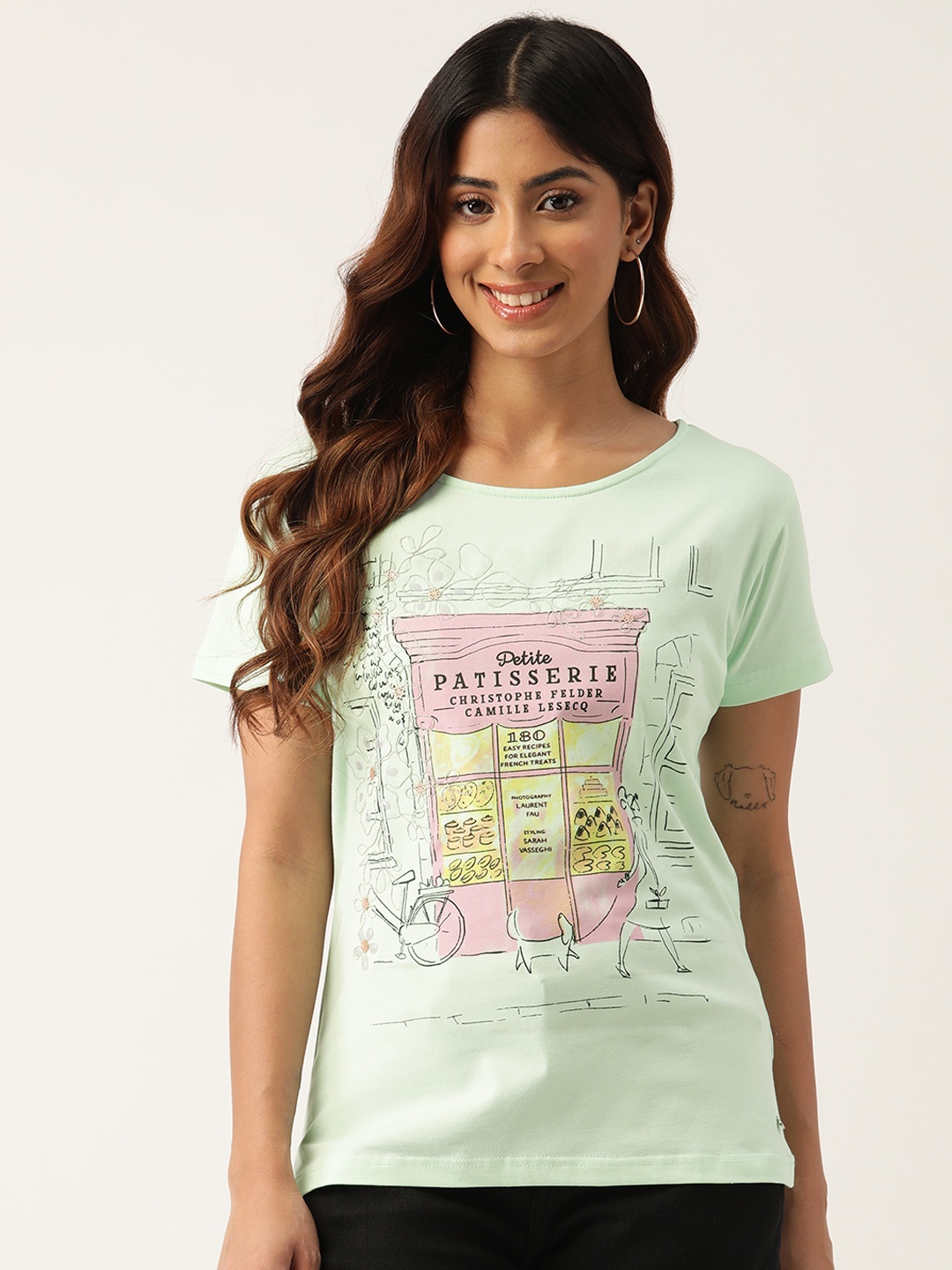 

Monte Carlo Women Embellished Printed T-shirt, Green