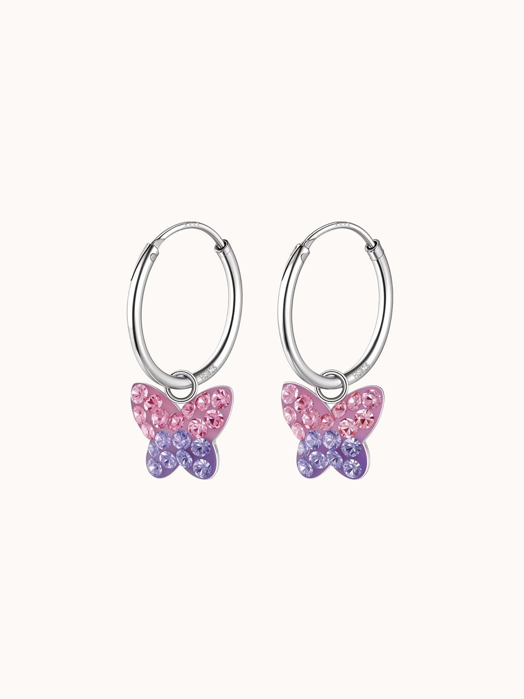 

HighSpark Girls 925 Sterling Silver Zircon Studded Butterfly Shaped Hoop Earrings