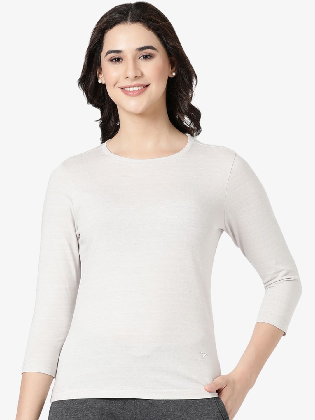 

BLOSSOM Women Round Neck Long Sleeves Lounge Tshirts, Off white