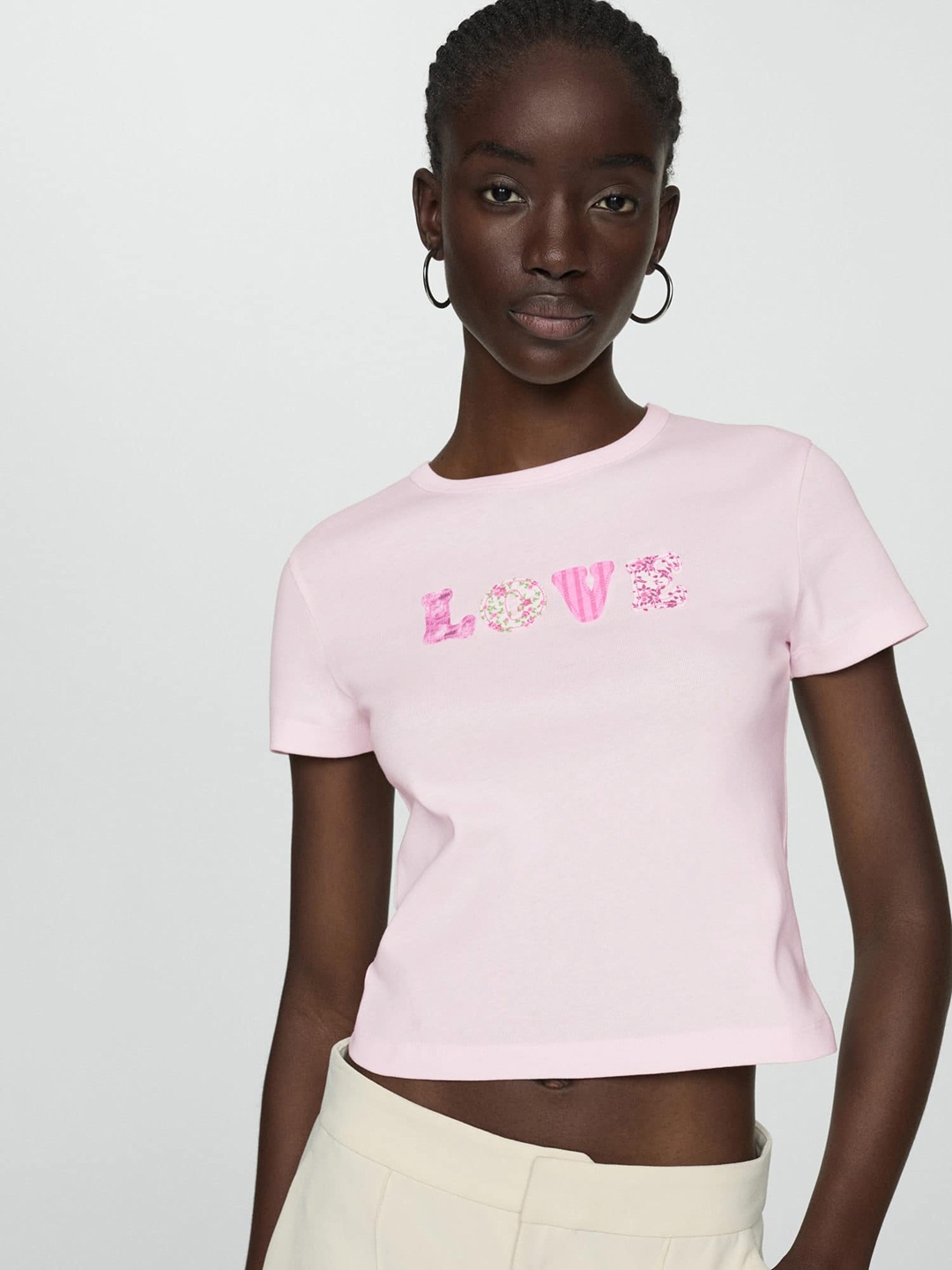 

MANGO Typography Printed Pure Cotton T-shirt, Pink