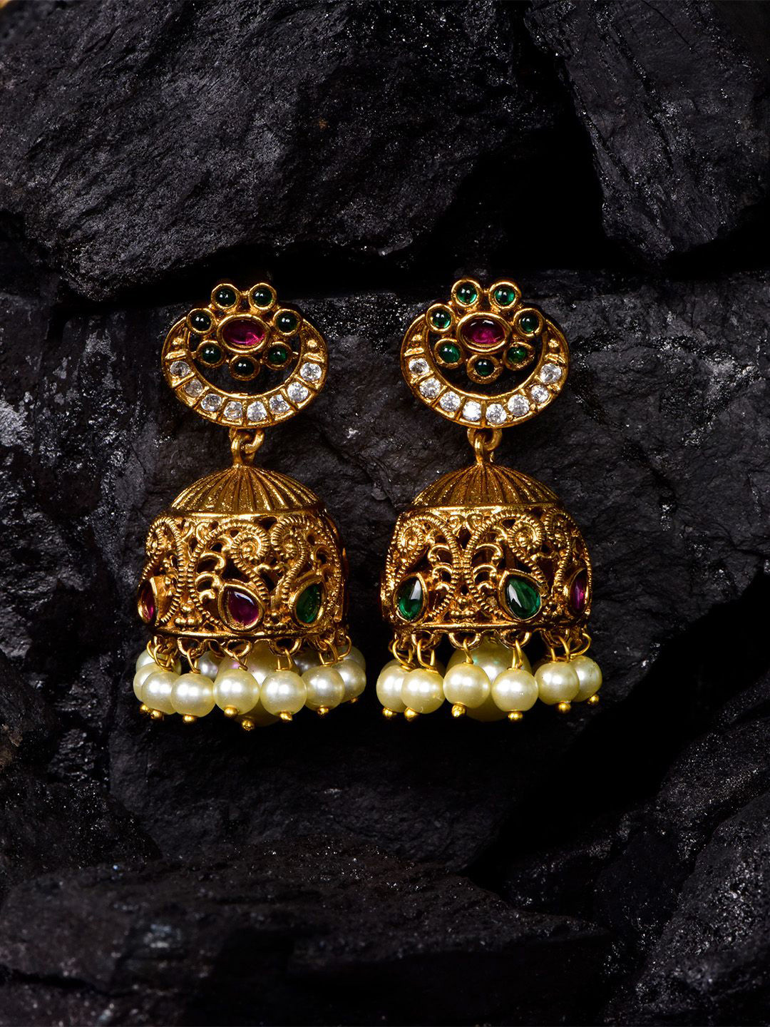 

SHARLEEZ Dome Shaped Jhumkas Earrings, Gold