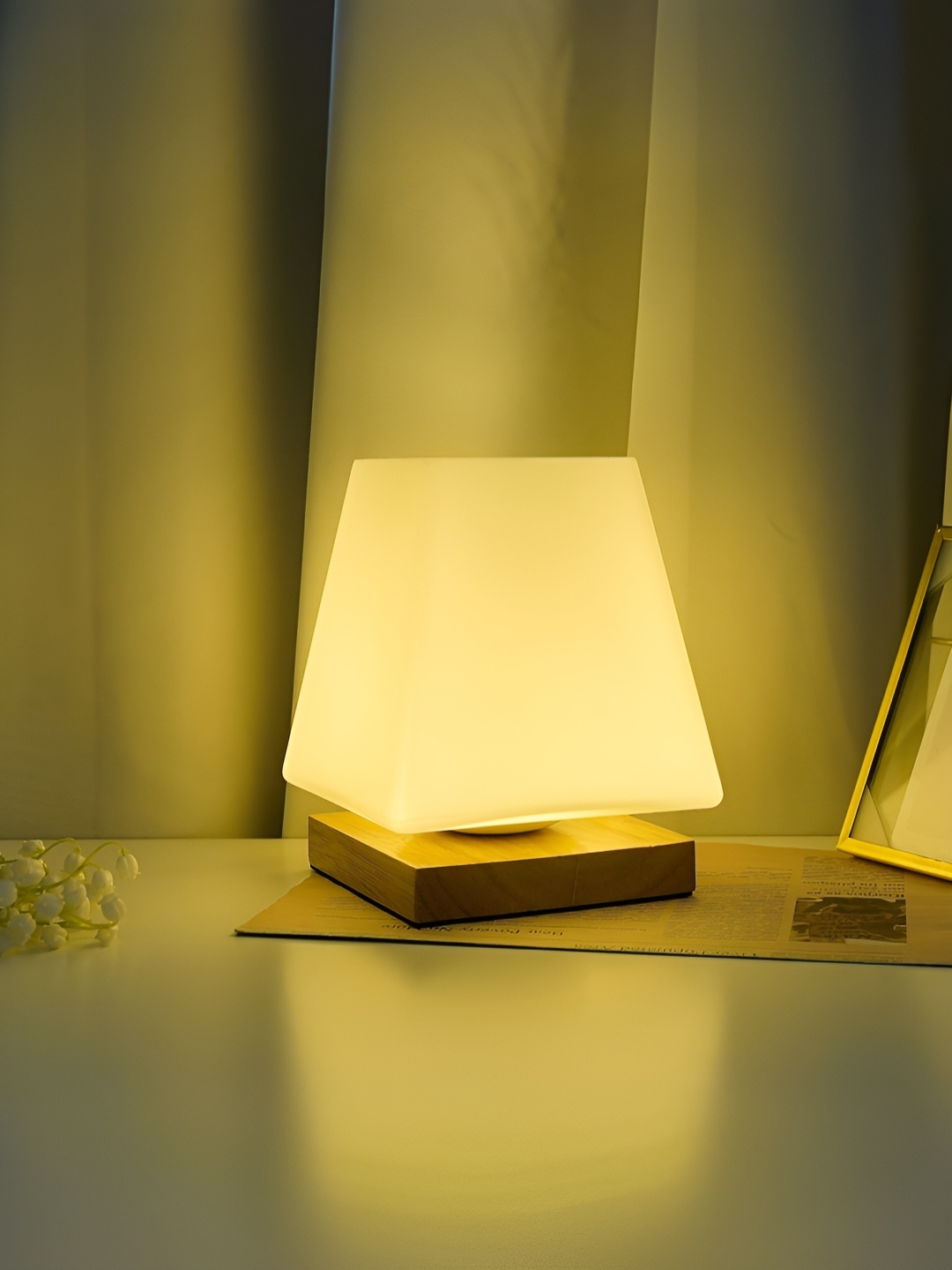 

The Better Home Brown & Off White Wood & Diffused Glass Dimmable Table Lamp