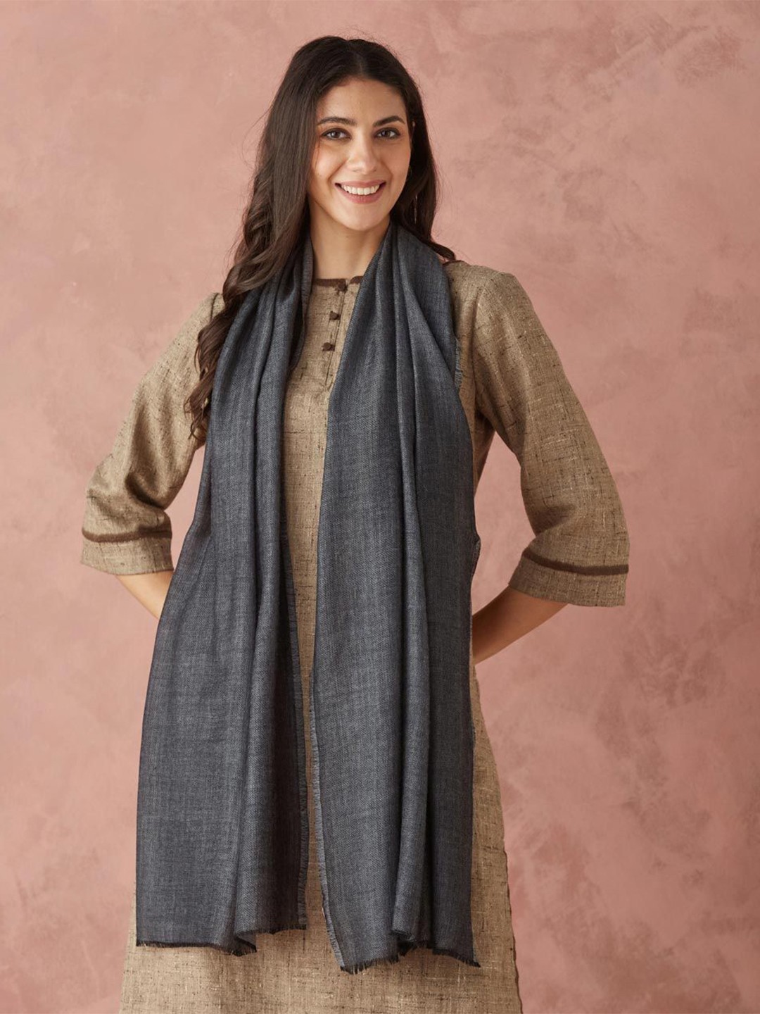 

Fabindia Women Woven Wool Winter Stole, Black