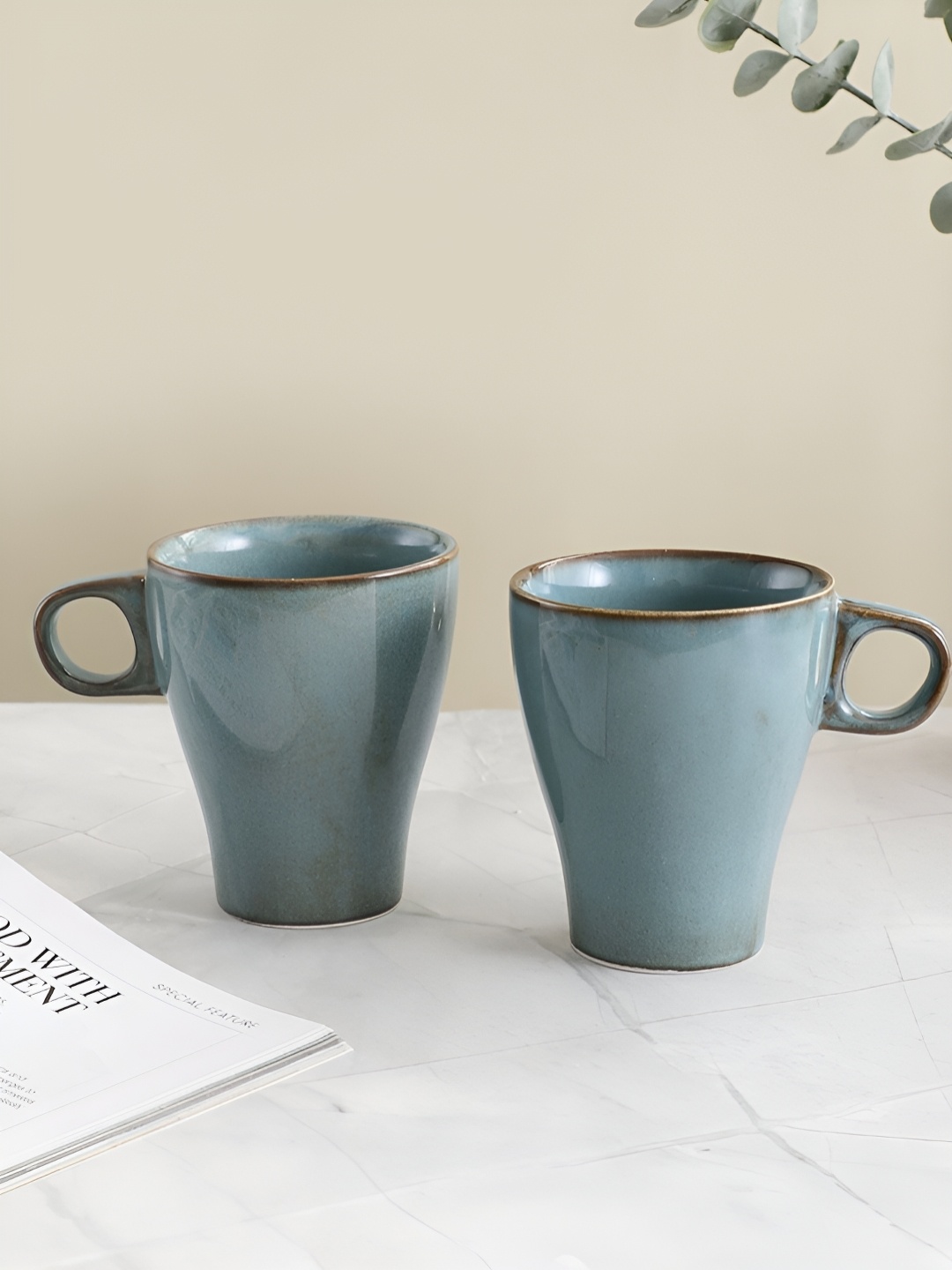 

VarEesha Artisan glaze Blue 2 Pieces Porcelain Glossy Cups and Mugs