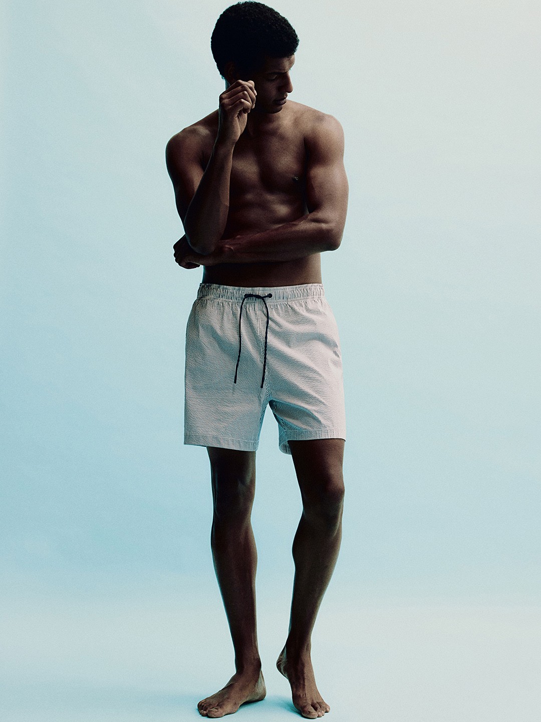 

H&M Seersucker Mid Rise Swim Shorts, Grey