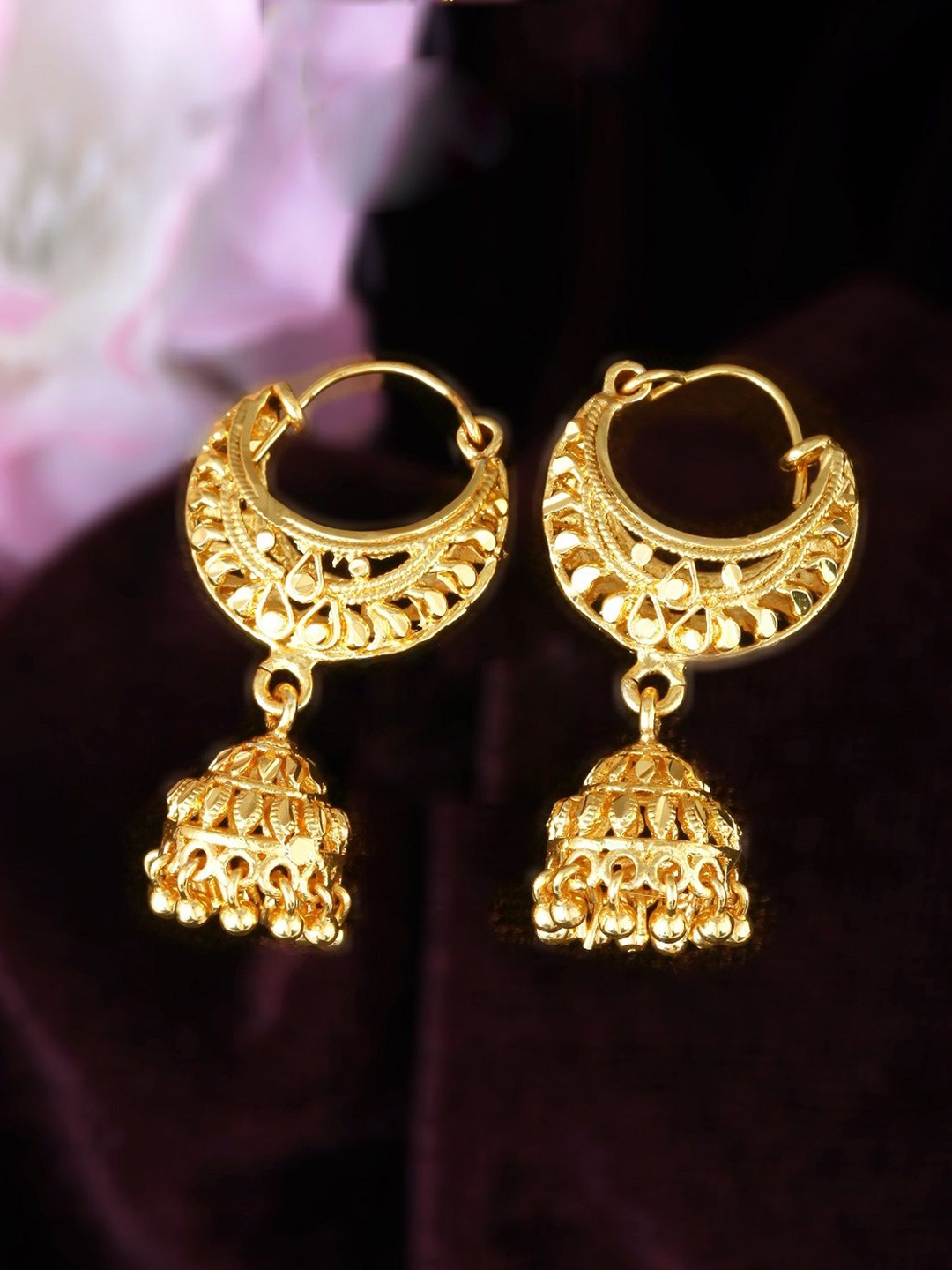 

Vighnaharta Gold-Plated Dome Shaped Sizzling Glittering Jhumkas