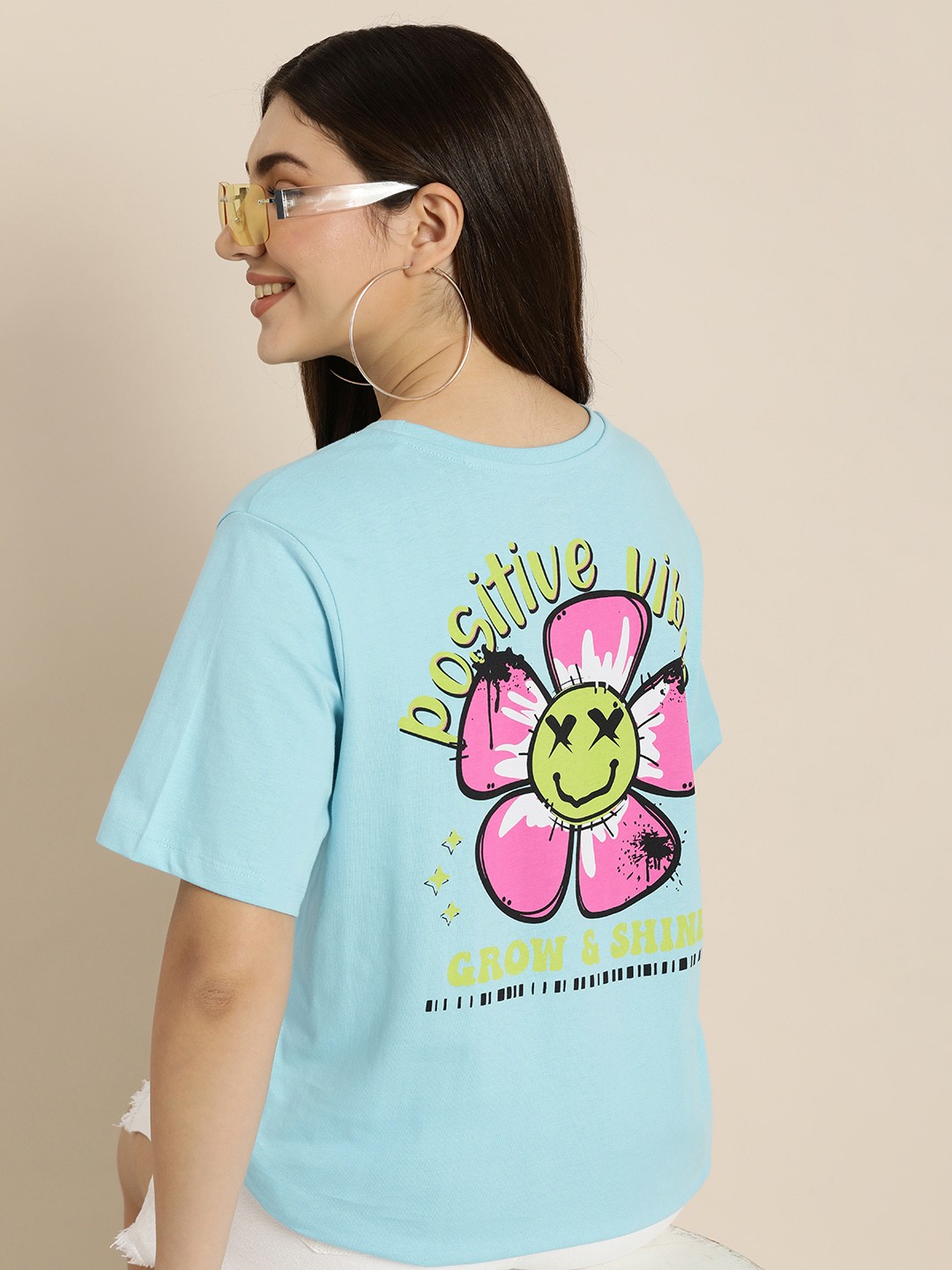 

HERE&NOW Graphic Printed Pure Cotton T-shirt, Blue