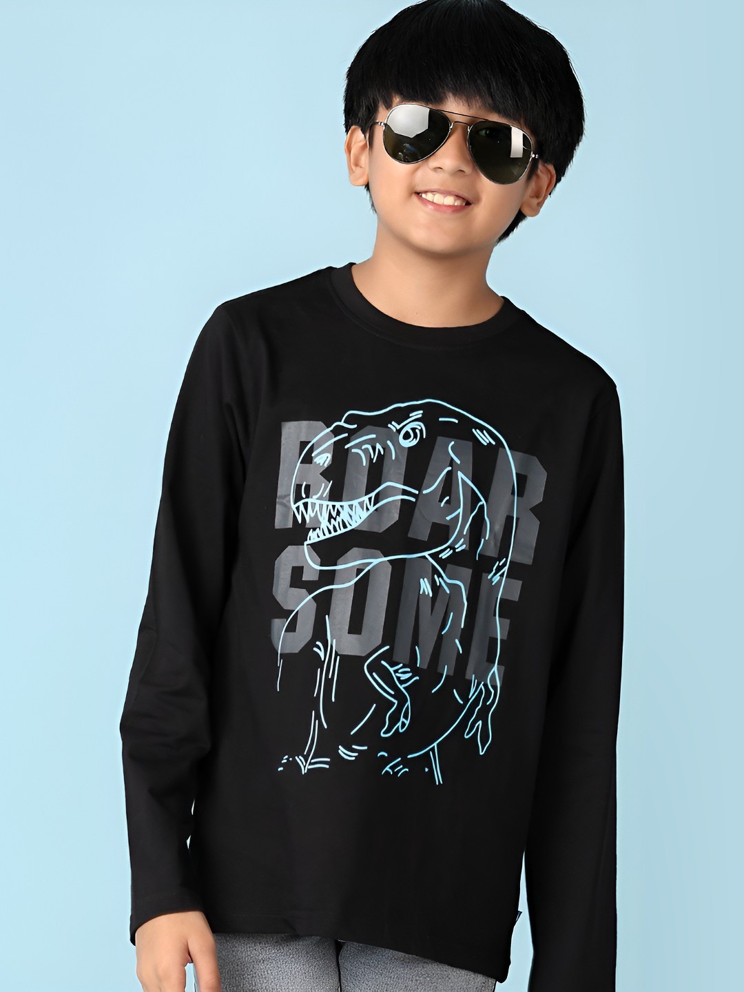 

V-Mart Boys Typography Printed Round Neck Cotton T-shirt, Black