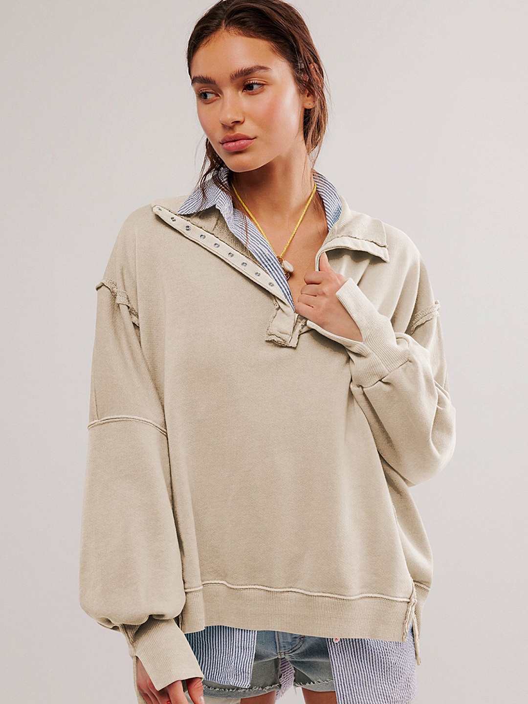 

LULU & SKY Oversized Reverse-Stitch Sweatshirt, Beige