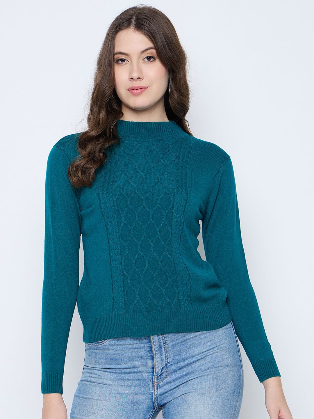 

Knitstudio Women Cable Knit Woollen Pullover, Teal