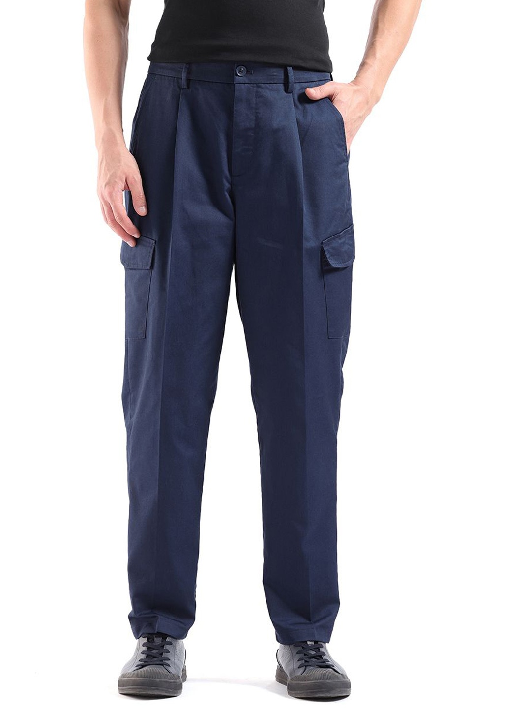 

RARE RABBIT Men EBER Mid-Rise Cargos Trousers, Navy blue