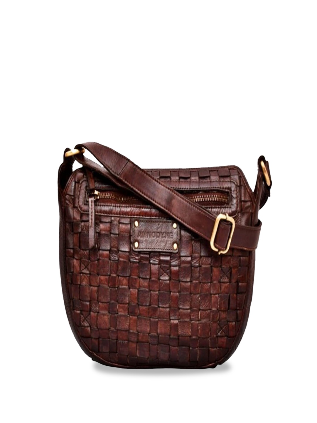 

ANNODYNE Women Textured Structured Leather Sling Bag, Brown