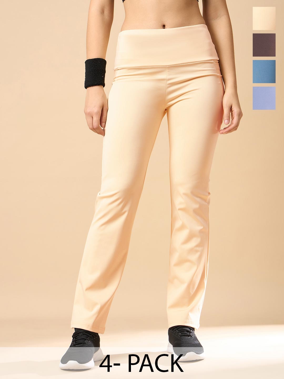 

COLOR CAPITAL Pack of 4 Women Ankle-Length Flared Gym Tights, Cream