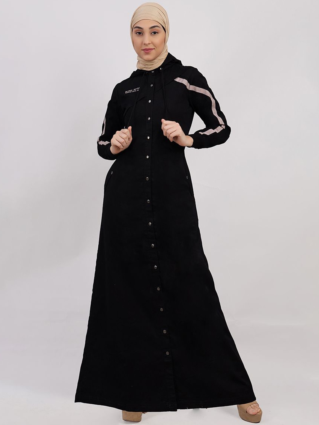 

IDH London Women Hooded Neck Abaya Burqa With Scarf, Black