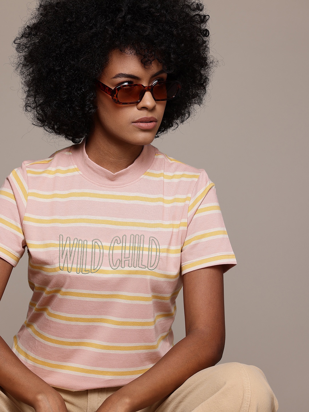 

The Roadster Lifestyle Co. Women Striped Oversized T-shirt, Pink