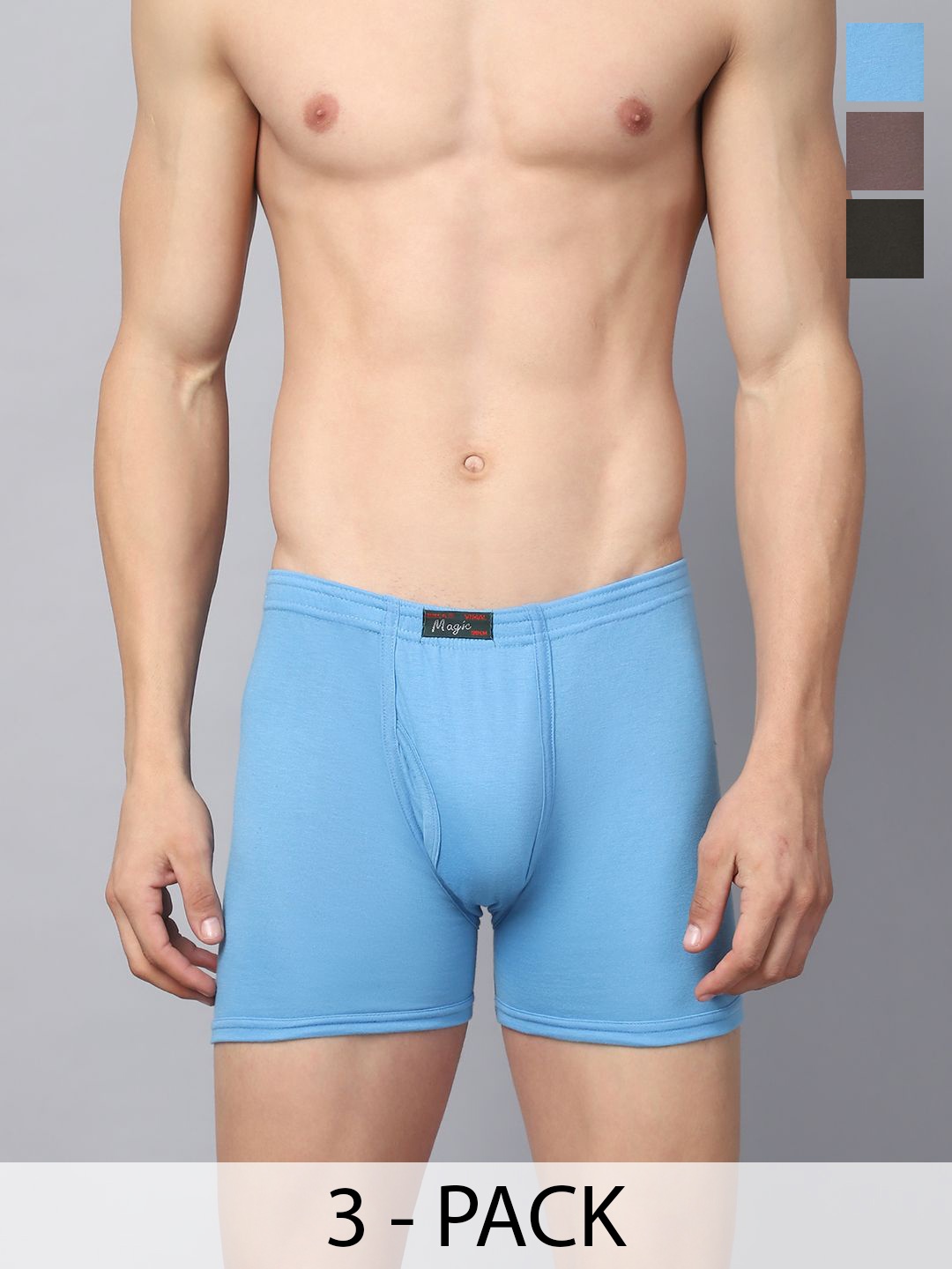 

VIMAL JONNEY Cotton Pack Of 3 Cotton Assorted Trunks MAGIC__BLUE__D__03