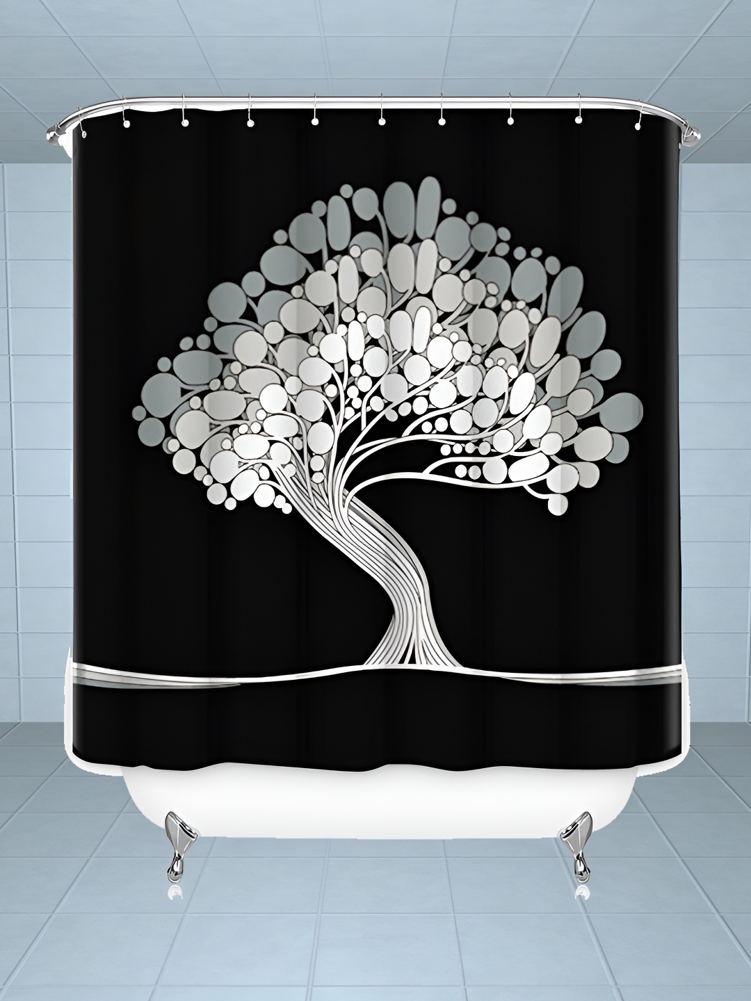 

Lushomes Black & White Tree Printed Shower Curtain