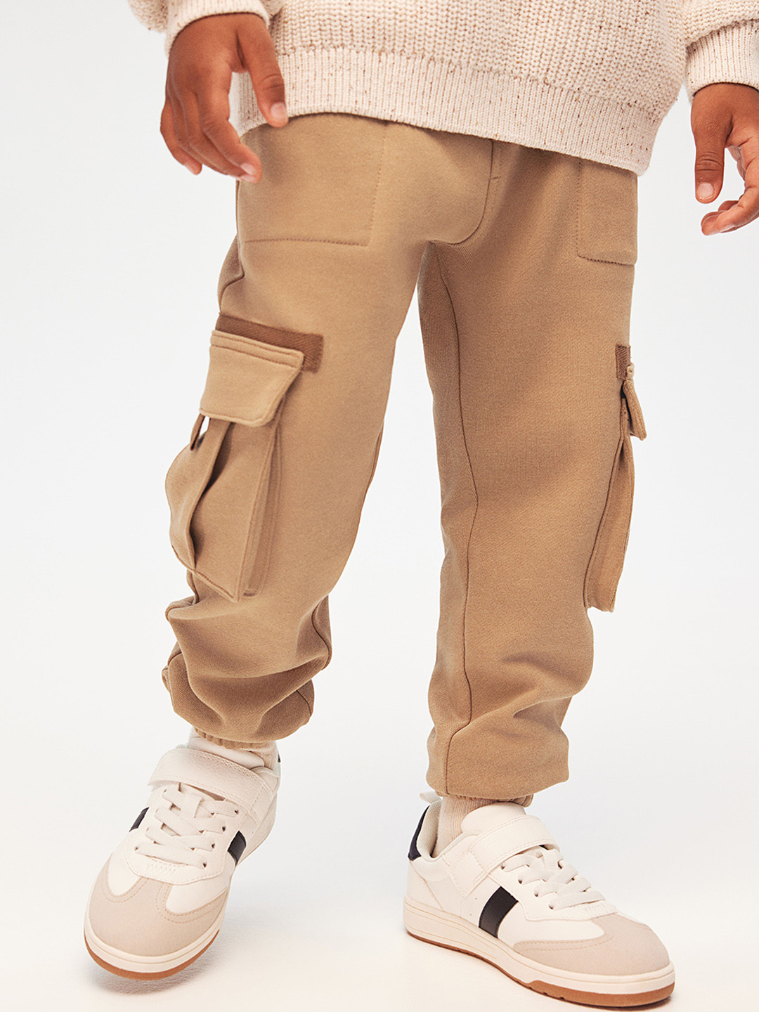 

H&M Boys Mid Rise Pure Cotton Cargo Joggers, Beige