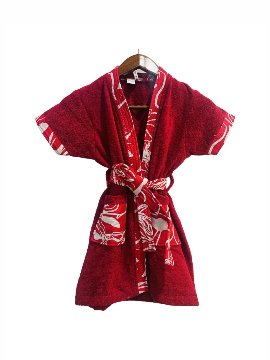 

GAB Kids Printed Pure Cotton Bath Robe With Belt, Red