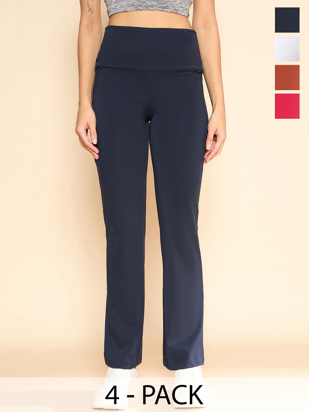 

COLOR CAPITALWomen Pack Of 4 High-Waisted Ankle-Length Flared Gym Tights, Navy blue