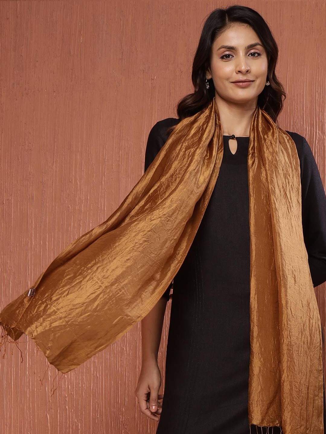 

Fabindia Women Silk Stole With Tasselled, Brown