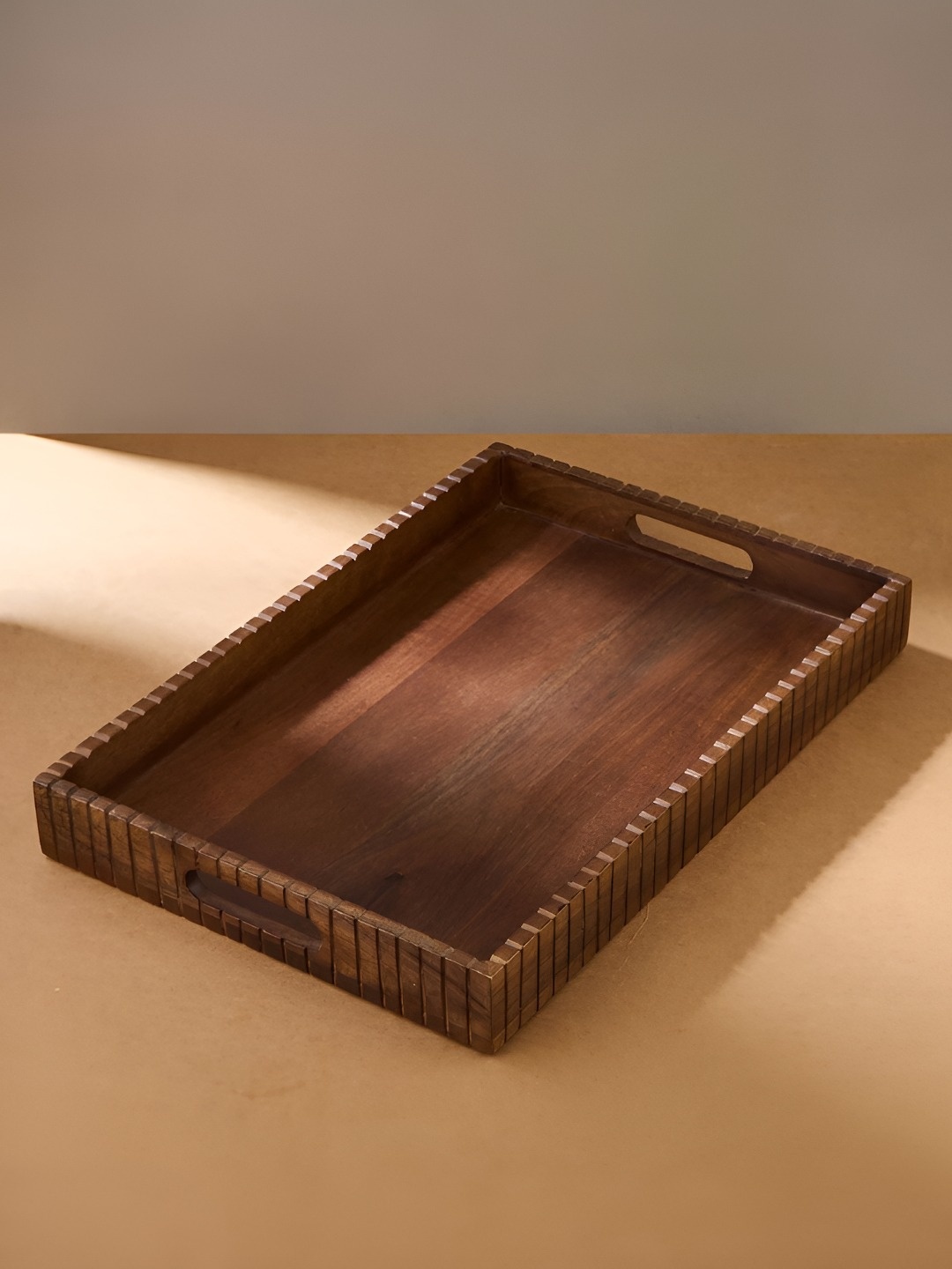 

Fabindia Brown 1 Piece Dishwasher And Microwave Safe Wooden Serving Tray