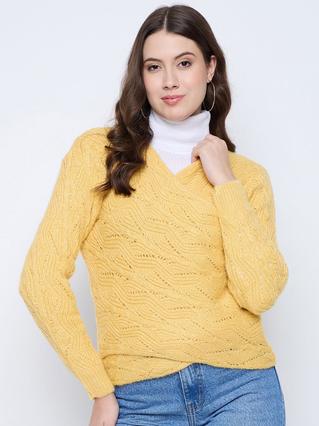

Knitstudio Women Cable Knit Woollen Pullover, Mustard