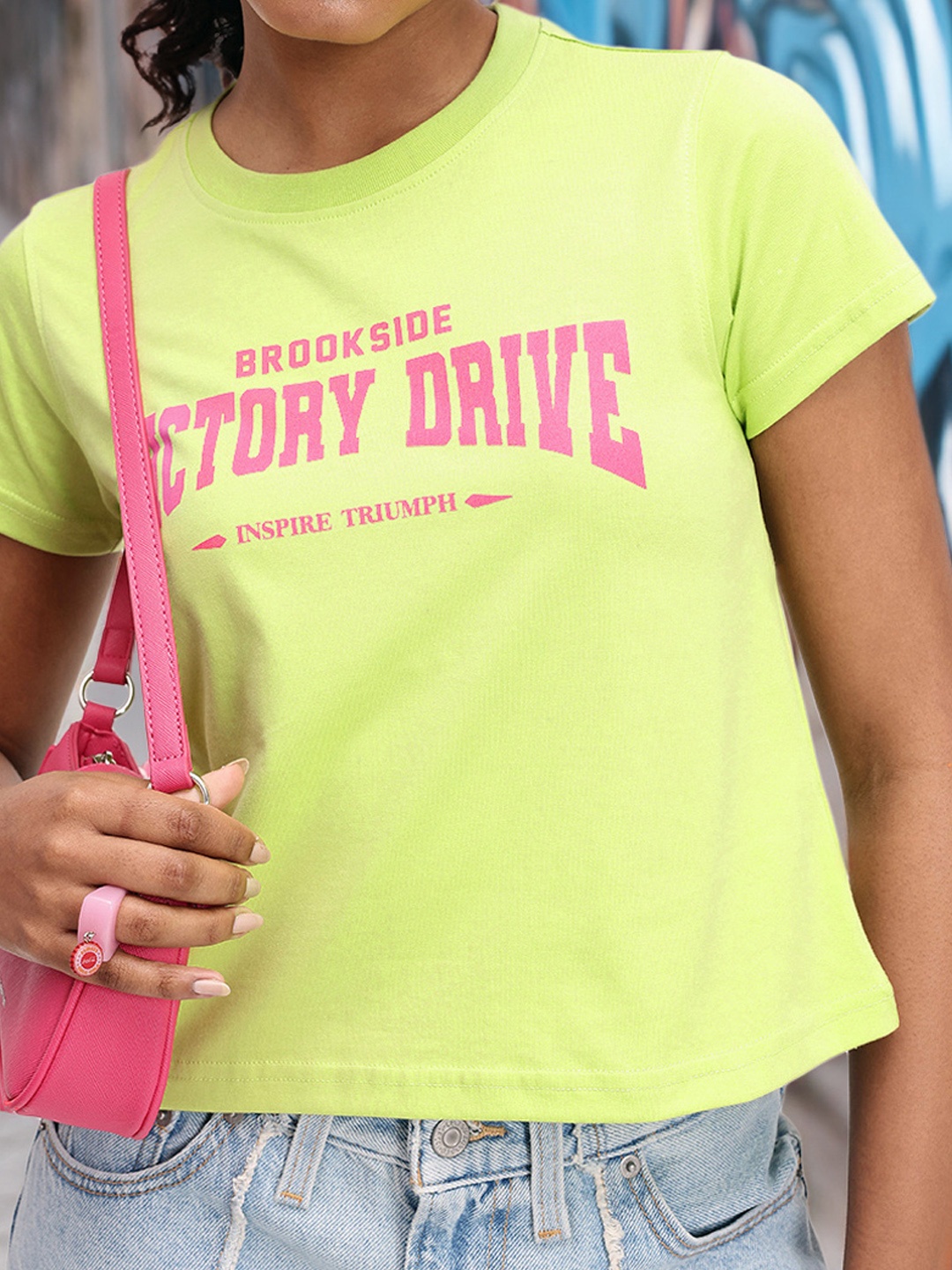 

DressBerry Edgy Touch Typography Printed T-Shirt, Green