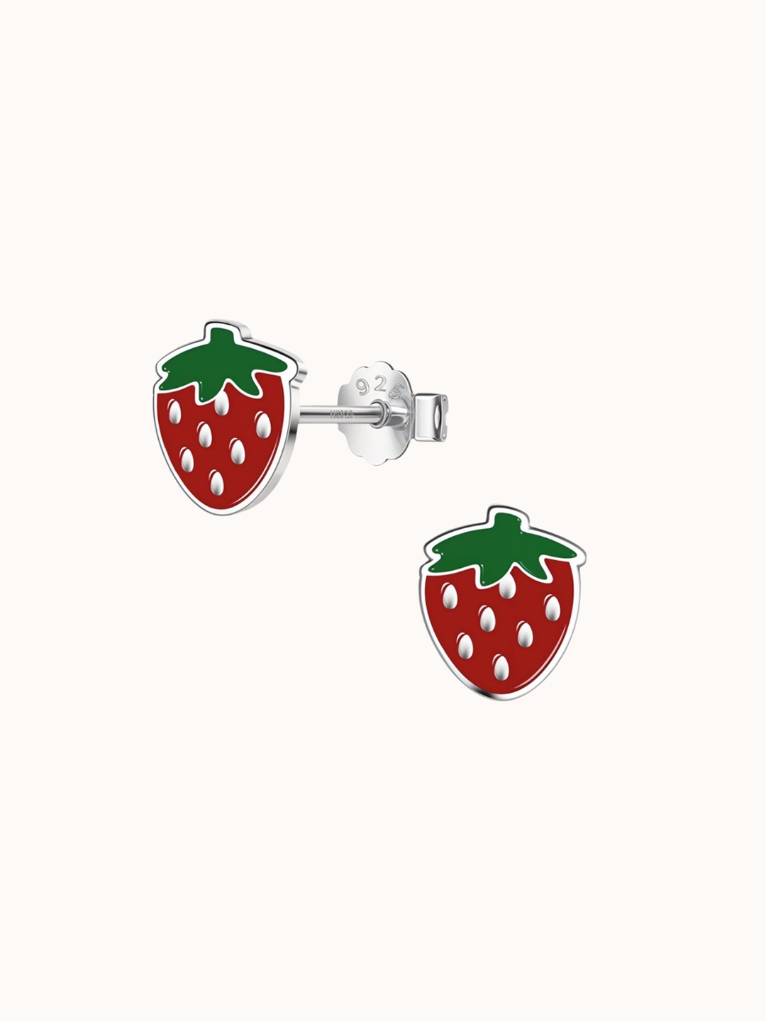 

HighSpark 925 Sterling Silver Contemporary Strawberry Enamelled Studs Earrings