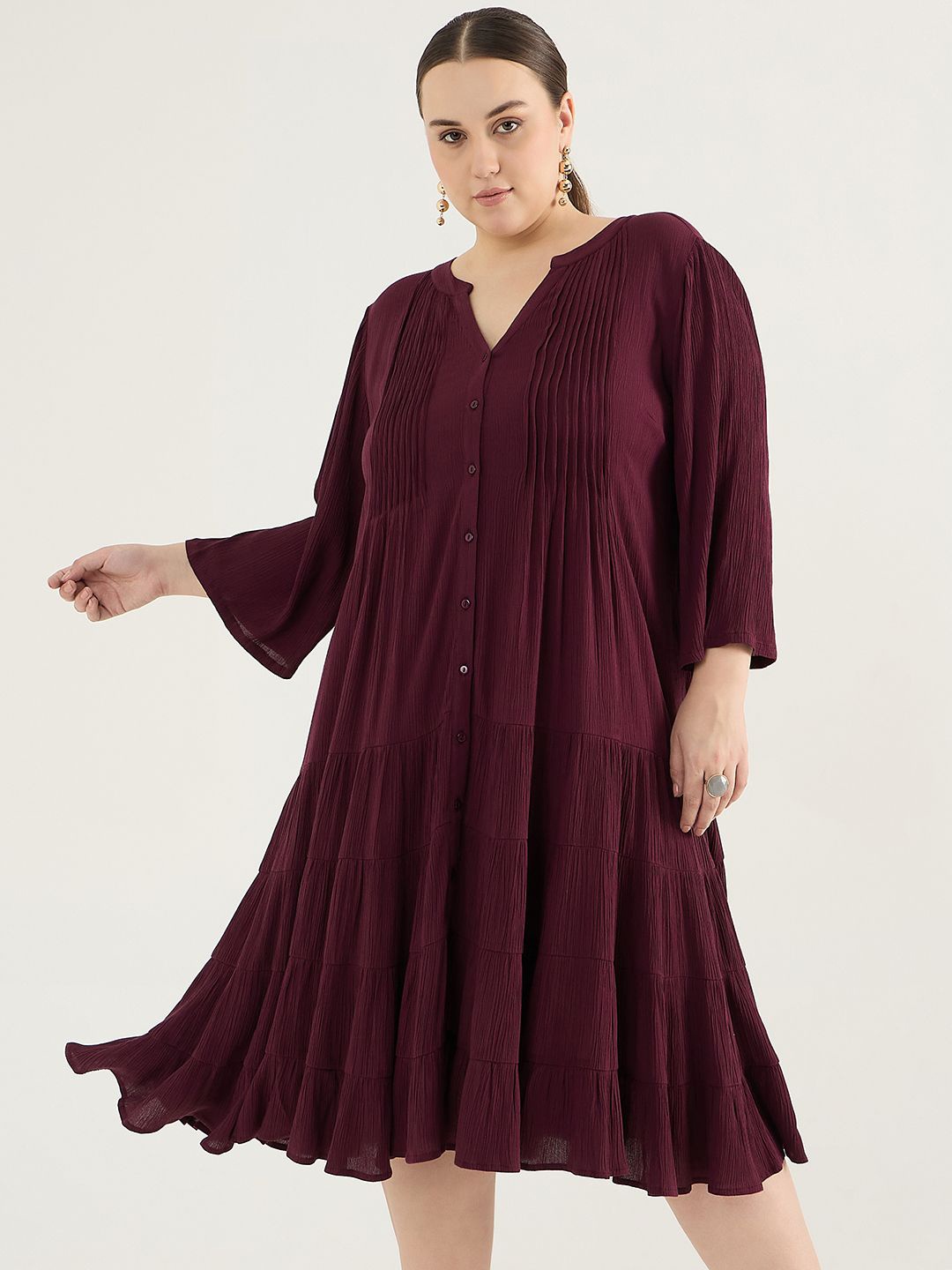 

FEMMELLA Women Drop-Waist Midi Dress, Maroon